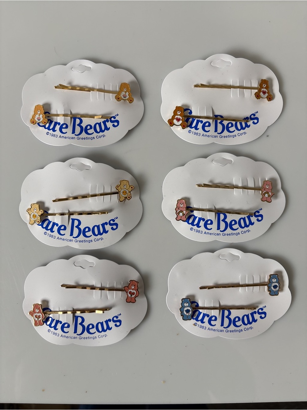 Vintage 1983 Care Bears Barrettes Hair Clips Lot of 6 Original Cards American Gr